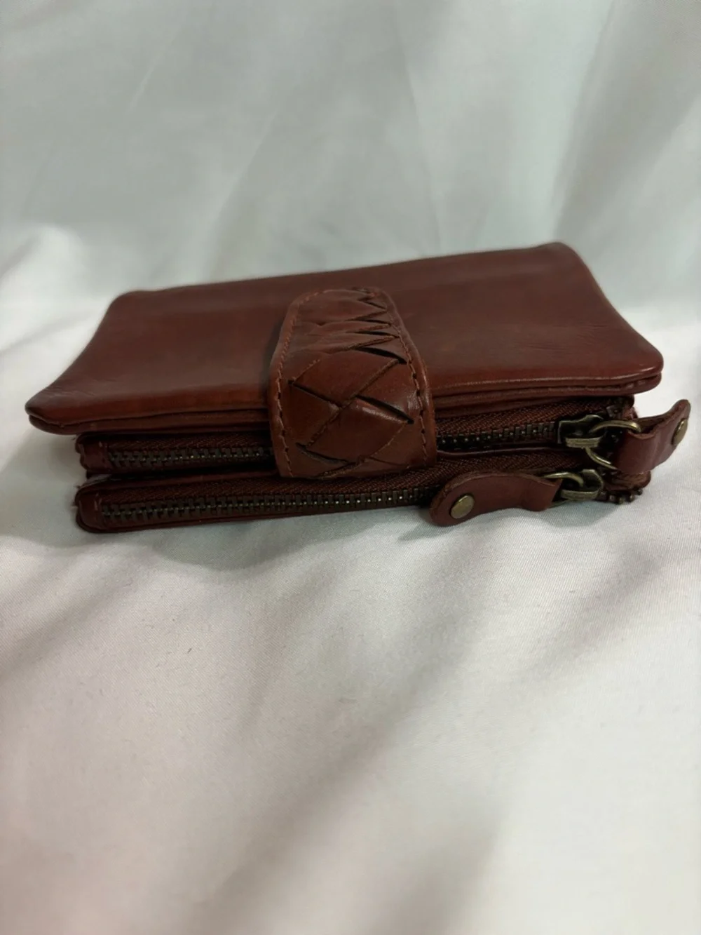 Brown Women's 100% Leather Wallet: Weaved Design, Small Designer Clutch Purse
